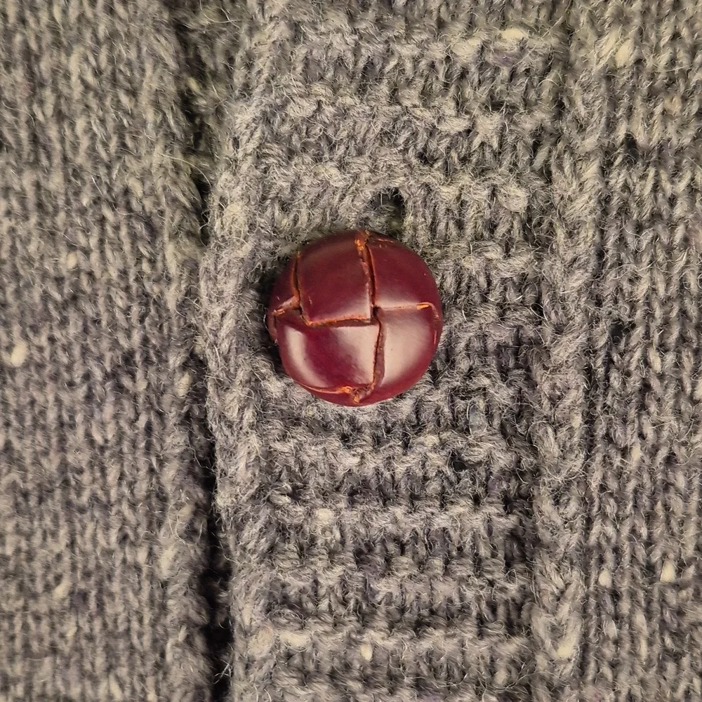 J CREW Grey Weave Knit Wool Blend Leather Buttons Mens M Cardigan Shawl‎ Sweater
